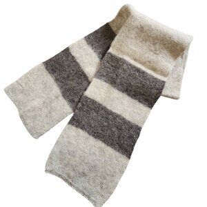 Vintage USSR Ireland 100% Wool Lambswool Heathered Grey Cream Stripe Retro Scarf